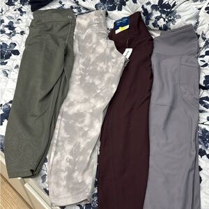 Women's Leggings Lot - Olive, Gray Tie-Dye, Burgundy, Slate